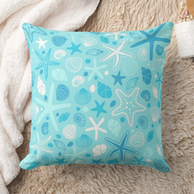 Cute Sea Pattern Pillow, Turquoise Coastal Decor Kudde (Filt)