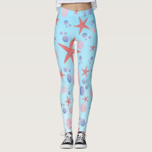 Cute Sea Snäcka starfish Coastal Summer Ocean Beac Leggings
