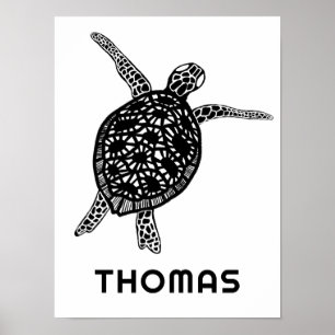 Cute Sea Turtle ANPASSADE BABY NAMN Art Poster