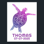 Cute Sea Turtle ANPASSNINGSBAR BABY NAMN BIRTHDAY  Poster<br><div class="desc">Jag hoppas att du gillar den här roligten konst! Lägg till en namn eller en egen text för att anpassa den genom att klicka på "anpassa" ovan. Du kan även ändra text, teckensnitt, färger och färg i bakgrunden. Markera utskriften som är storlek med hjälp av listrutan ovan och du kan...</div>
