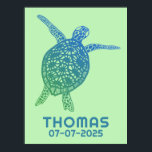 Cute Sea Turtle ANPASSNINGSBAR BABY NAMN BIRTHDAY  Poster<br><div class="desc">Jag hoppas att du gillar den här roligten konst! Lägg till en namn eller en egen text för att anpassa den genom att klicka på "anpassa" ovan. Du kan även ändra text, teckensnitt, färger och färg i bakgrunden. Markera utskriften som är storlek med hjälp av listrutan ovan och du kan...</div>
