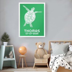Cute Sea Turtle ANPASSNINGSBAR BABY NAMN BIRTHDAY  Poster