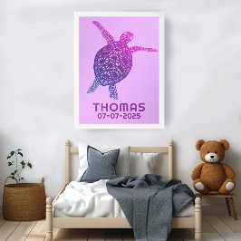 Cute Sea Turtle ANPASSNINGSBAR BABY NAMN BIRTHDAY  Poster