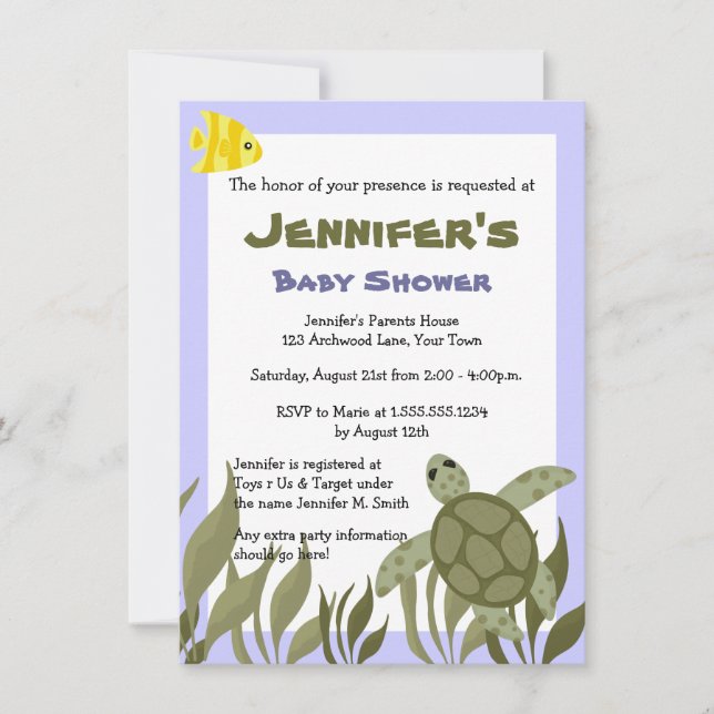 Cute Sea Turtle Baby Shower Inbjudan 4,5 x 6,5 (Framsida)