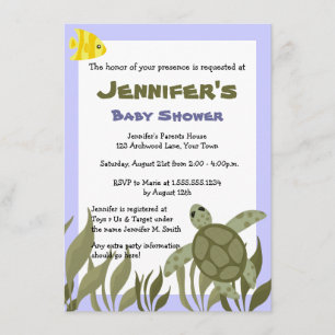 Cute Sea Turtle Baby Shower Inbjudan 4,5 x 6,5