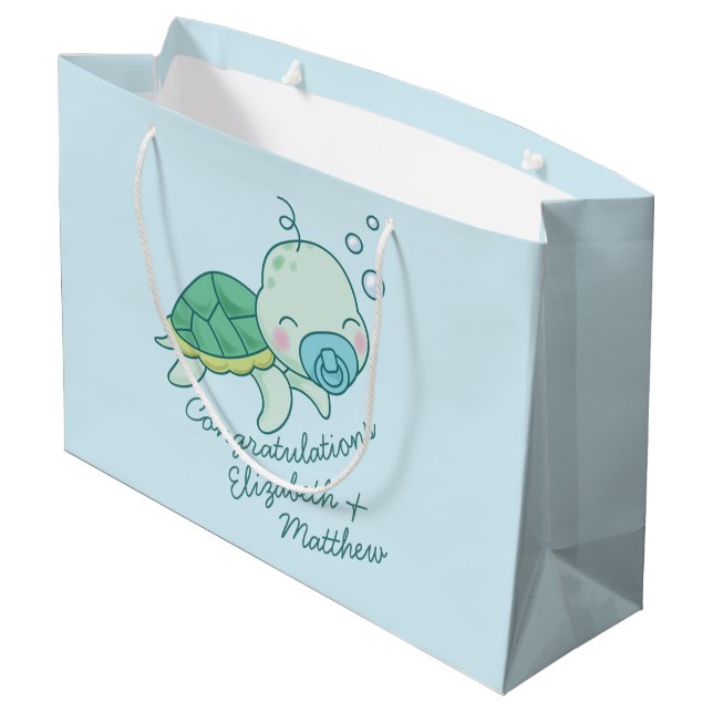 Cute Sea Turtle Baby Shower Kawaii Blue Boy (Baksidan Vinklad)