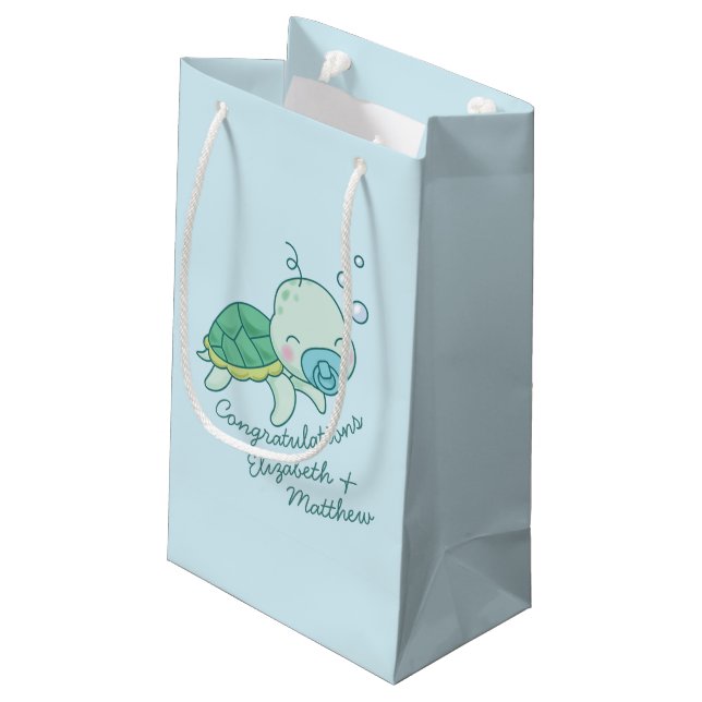 Cute Sea Turtle Baby Shower Kawaii Blue Boy (Baksidan Vinklad)