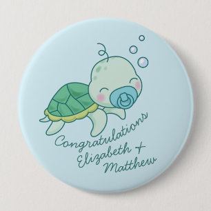 Cute Sea Turtle Baby Shower Kawaii Blue Boy Knapp