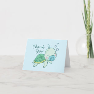 Cute Sea Turtle Baby Shower Kawaii Blue Boy Tack Kort