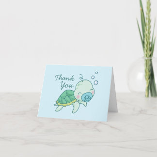 Cute Sea Turtle Baby Shower Kawaii Blue Boy Tack Kort
