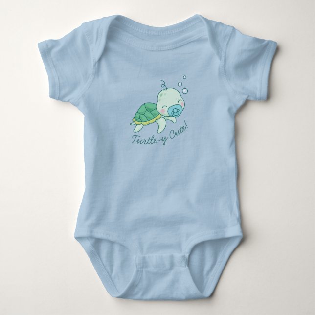 Cute Sea Turtle Baby Shower Kawaii Blue T Shirt (Framsida)