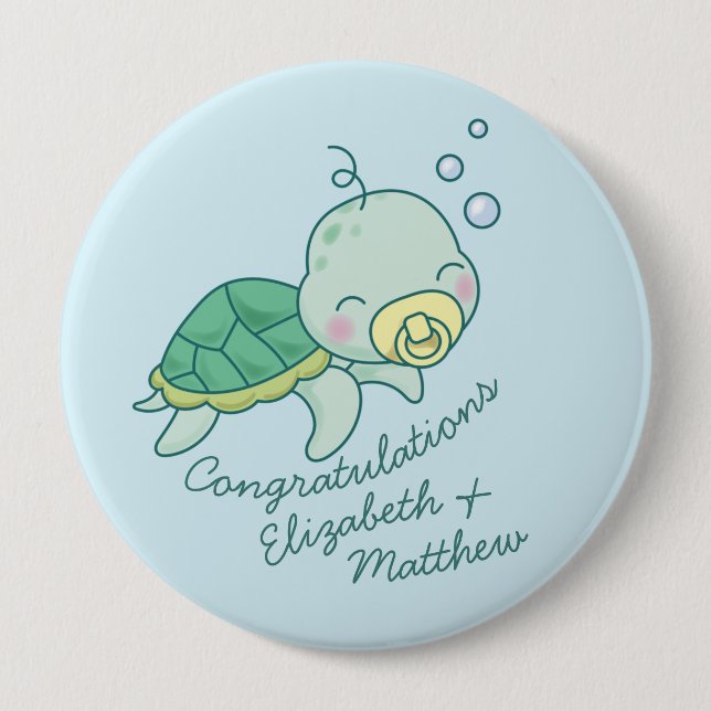 Cute Sea Turtle Baby Shower Kawaii Knapp (Framsida)