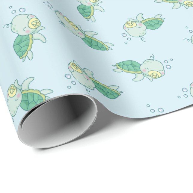 Cute Sea Turtle Baby Shower Kawaii Presentpapper (Rullad Hörn)