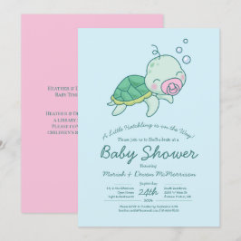 Cute Sea Turtle Baby Shower Kawaii Rosa Girl Girl Inbjudningar