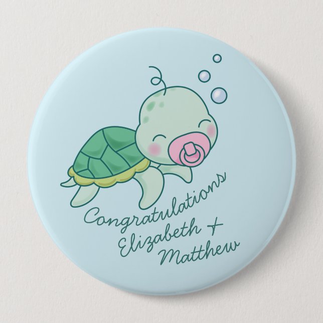 Cute Sea Turtle Baby Shower Kawaii Rosa Girl Girl  Knapp (Framsida)