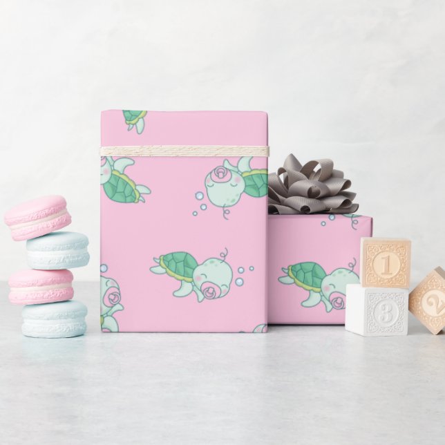 Cute Sea Turtle Baby Shower Kawaii Rosa Girl Girl  Presentpapper (Baby Shower)