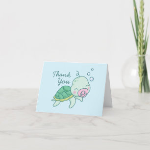 Cute Sea Turtle Baby Shower Kawaii Rosa Girl Girl  Tack Kort