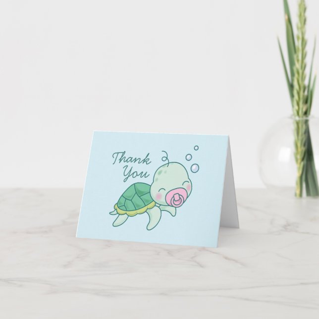 Cute Sea Turtle Baby Shower Kawaii Rosa Girl Girl  Tack Kort (Framsida)