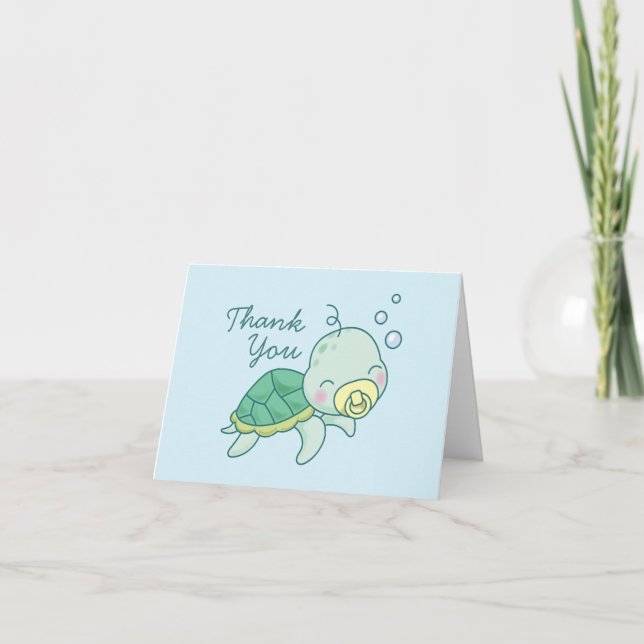 Cute Sea Turtle Baby Shower Kawaii Tack Kort (Framsida)