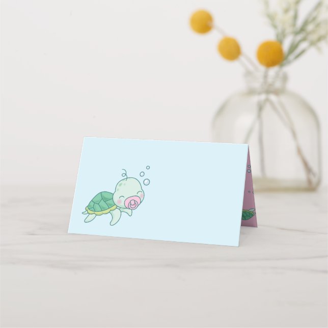 Cute Sea Turtle Baby Shower Rosa Girl Girl Placeringskort (Framsida)