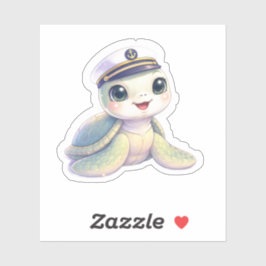 Cute Sea Turtle Captain Sticker Klistermärken