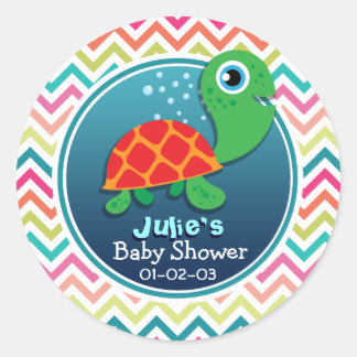 Cute Sea Turtle; Colorful Chevron Baby Shower Runt Klistermärke