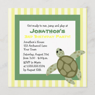 Cute Sea Turtle Födelsedagsfest Inbjudan Grönt Gul