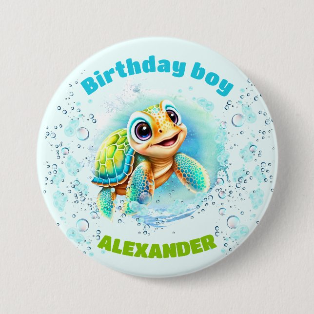 Cute Sea Turtle for Boy's Birthday Knapp (Framsida)