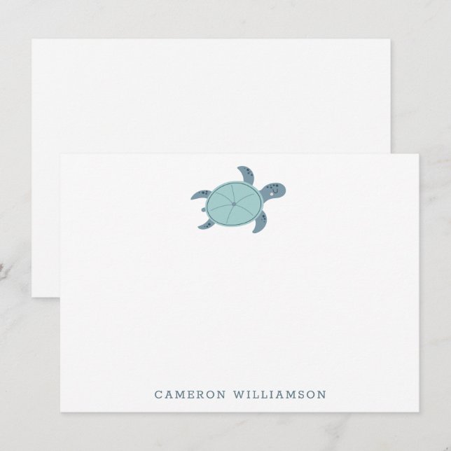Cute Sea Turtle in Blue Personlig Stationery Tack Kort (Fram/baksida)
