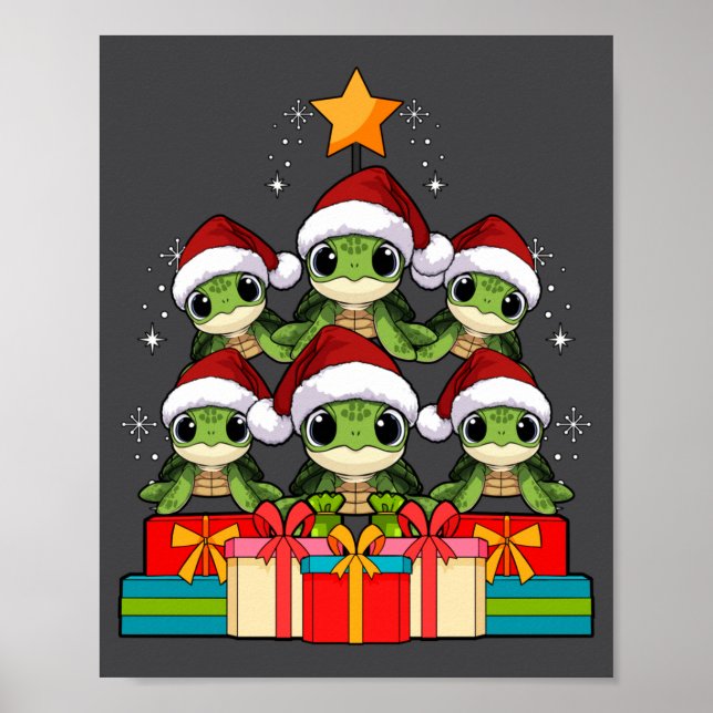 Cute Sea Turtle Le Ocean Christmas Tree Xmas Hat L Poster (Framsidan)