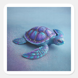 Cute Sea Turtle  – Minimal Ocean Animal Art Fyrkantigt Klistermärke