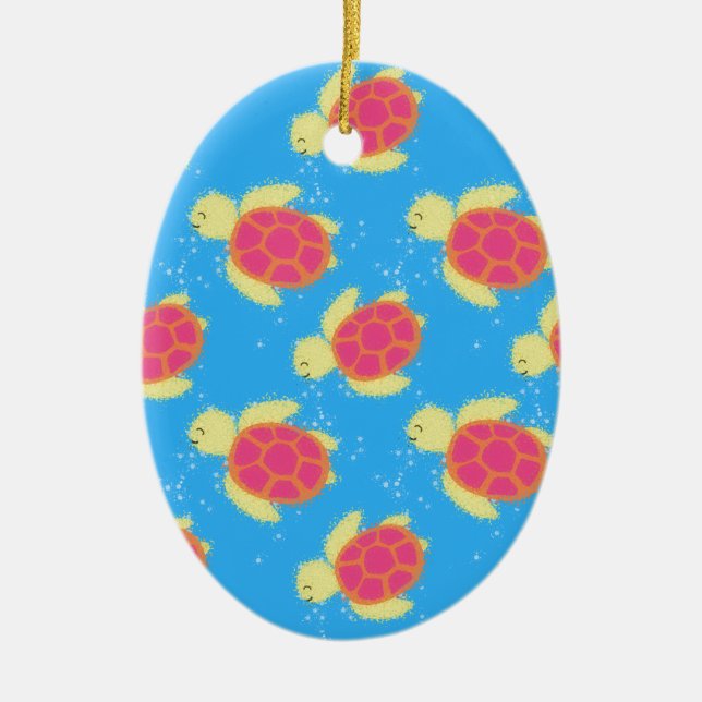 Cute Sea Turtle Mönster Julgransprydnad Keramik (Framsidan)
