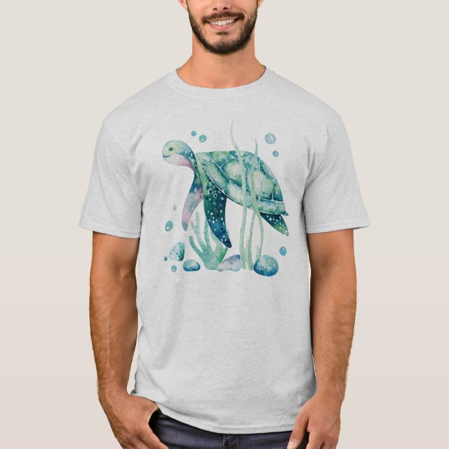 Cute sea turtle och sea corals T-Shirt (Framsida)