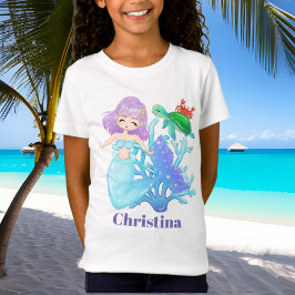 Cute sea turtle och sjöjungfru add namn t-shirt