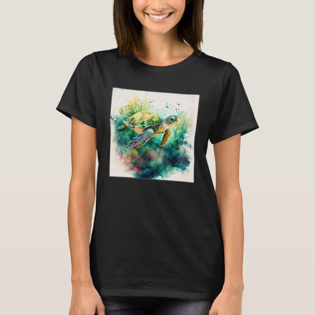 Cute Sea Turtle Paint Splatter Illustration Colorf T Shirt (Framsida)