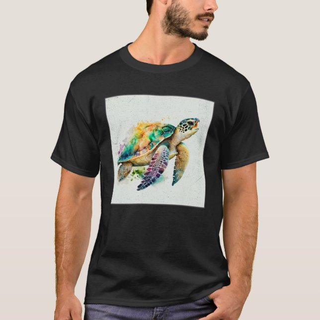 Cute Sea Turtle Paint Splatter Illustration Colorf T Shirt (Framsida)
