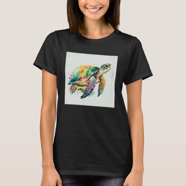 Cute Sea Turtle Paint Splatter Illustration Colorf T Shirt (Framsida)