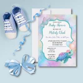 Cute Sea Turtle Pastel Watercolor Baby Shower Kort
