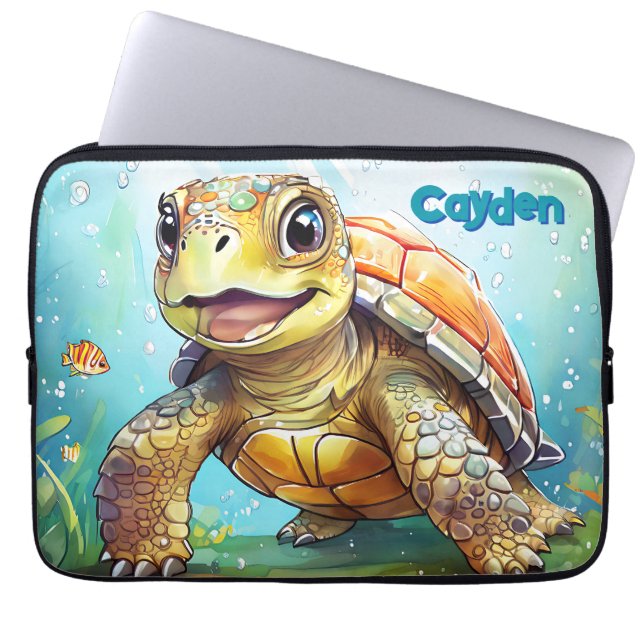 Cute Sea Turtle Personalized Laptop Fodral (Framsidan)