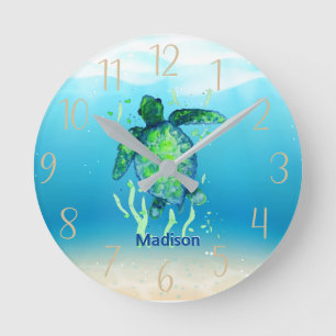 Cute Sea Turtle Personlig Gender Neutral   Rund Klocka