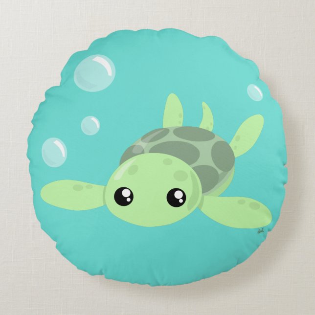 Cute Sea Turtle Round Pillow Rund Kudde (Framsidan)