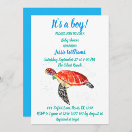 Cute Sea Turtle under Sea Ocean Blue Pojke Inbjudningar