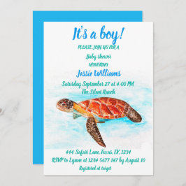 Cute Sea Turtle under Sea Ocean Blue Pojke Inbjudningar