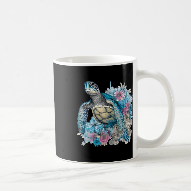 Cute Sea Turtle Wildblommor Animal Lover Tortoise Kaffemugg (Höger)