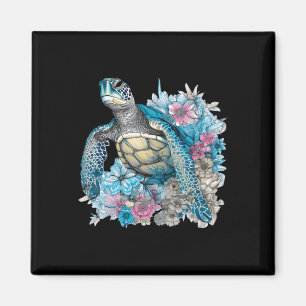 Cute Sea Turtle Wildblommor Animal Lover Tortoise Magnet
