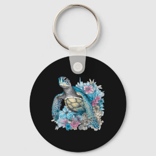 Cute Sea Turtle Wildblommor Animal Lover Tortoise Nyckelring
