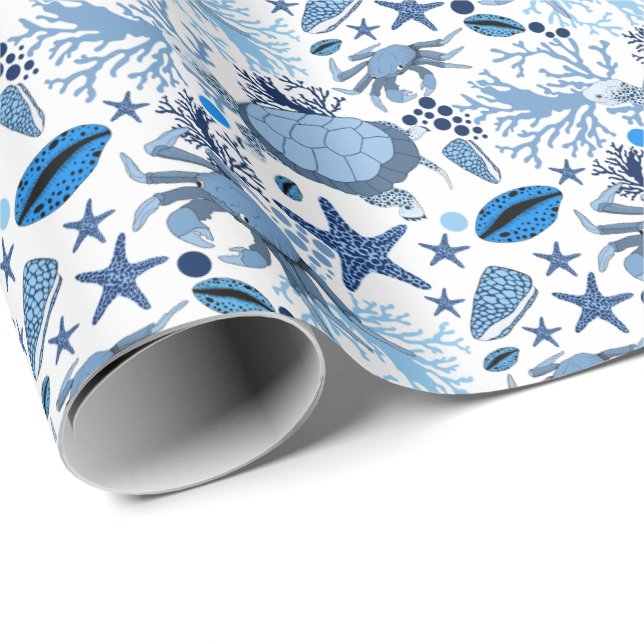 Cute sea turtles krabba mönster stranden party presentpapper (Rullad Hörn)