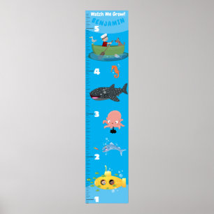 Cute sea-varelser undervattensbåtstillväxtdiagram poster
