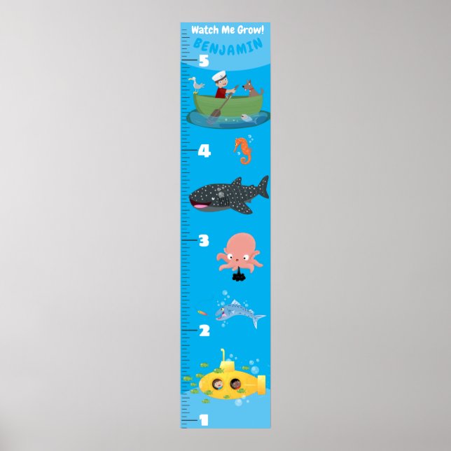 Cute sea-varelser undervattensbåtstillväxtdiagram poster (Framsidan)