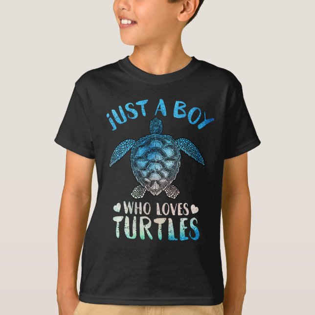 Cute Sea Watercolor Bara en pojke som Kärlek Turtl T Shirt (Framsida)